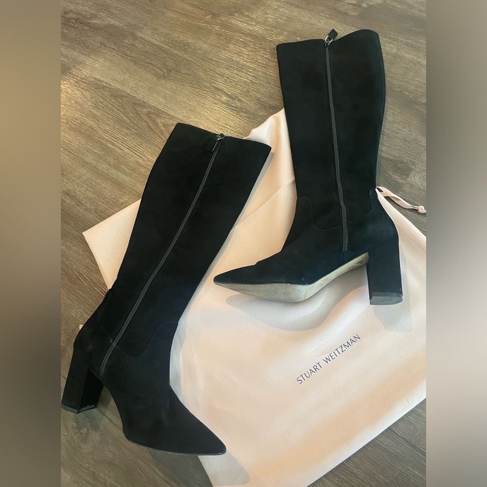 Stuart weitzman black pointed toe suede boot
